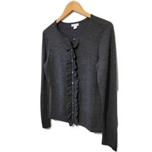 Garnet Hill Merino Wool Ruffle Button Up Gray Cardigan Sweater Size Medium